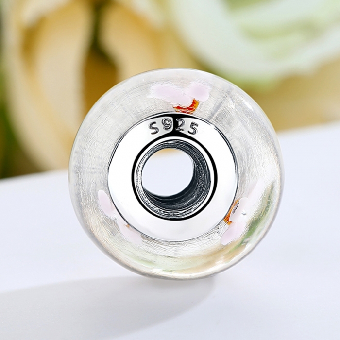 Charm argint 925 alb cu floricele roz - Be Nature PST0074 [4]