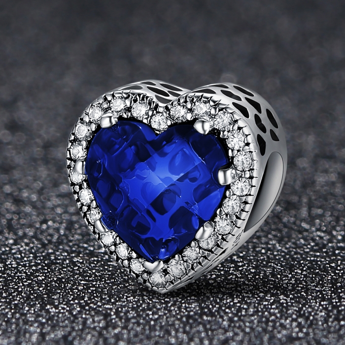 Charm argint 925 cristal albastru cu inimioare si zirconii albe - Be in Love PST0101 [3]