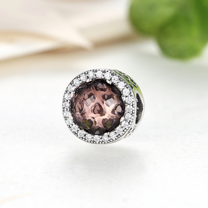 Charm argint 925 cristal maro cu inimioare si zirconii albe - Be in Love PST0025 [5]