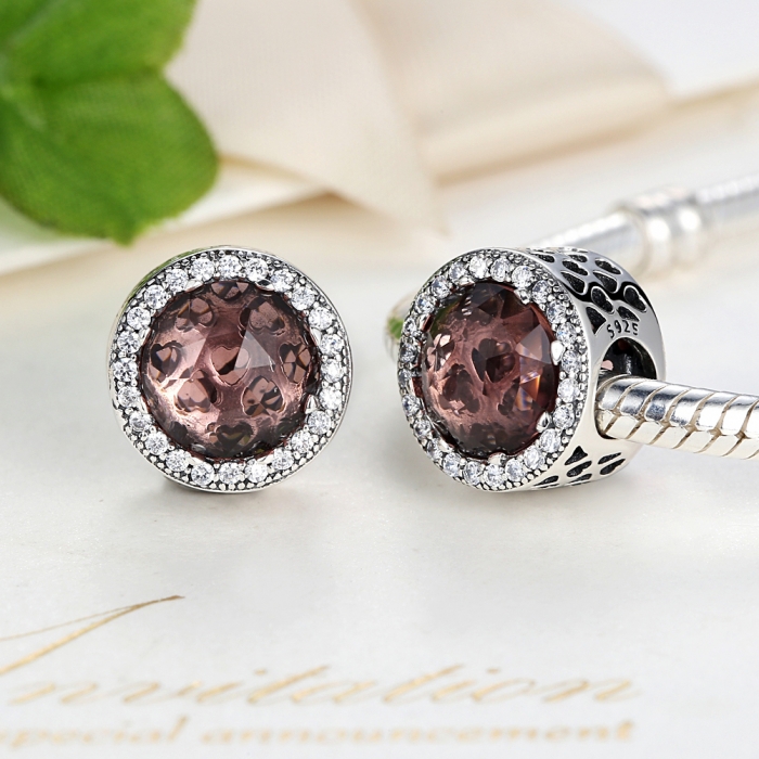 Charm argint 925 cristal maro cu inimioare si zirconii albe - Be in Love PST0025 [4]