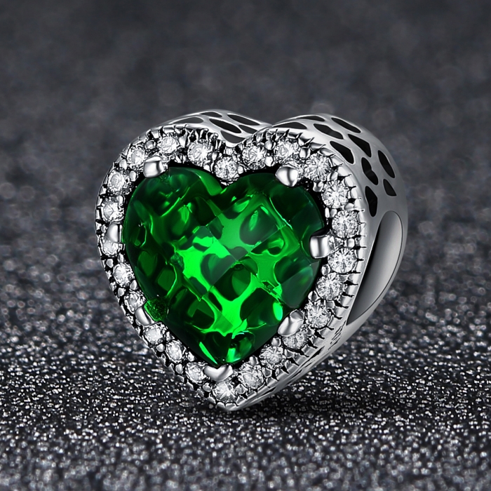 Charm argint 925 cristal verde cu inimioare si zirconii albe - Be in Love PST0100 [2]