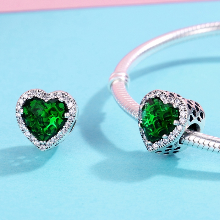 Charm argint 925 cristal verde cu inimioare si zirconii albe - Be in Love PST0100 [5]