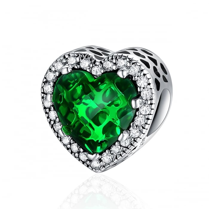 Charm argint 925 cristal verde cu inimioare si zirconii albe - Be in Love PST0100 [1]