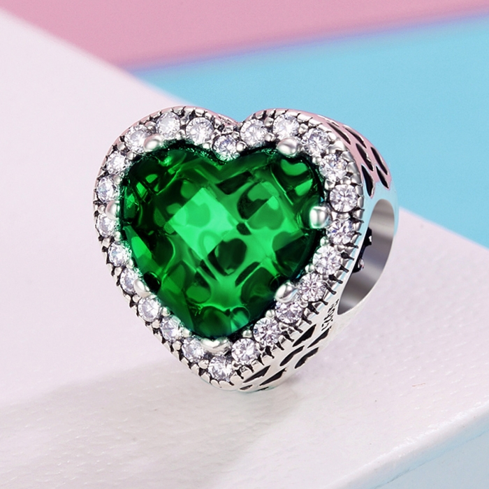 Charm argint 925 cristal verde cu inimioare si zirconii albe - Be in Love PST0100 [4]