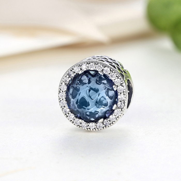 Charm argint 925 cu cristal albastru cu inimioare si zirconii albe - Be in Love PST0047 [3]