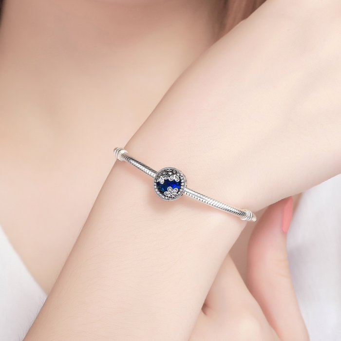 Charm argint 925 cu cristal albastru, floricele si zirconii albe - Be Nature PST0077 [5]