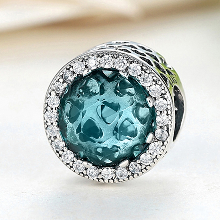 Charm argint 925 cu cristal turcoaz cu inimioare si zirconii albe - Be in Love PST0053 [4]