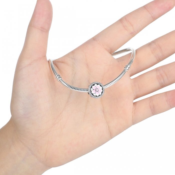 Charm argint 925 cu floare roz si zirconii albe - Be Nature PST0049 [5]