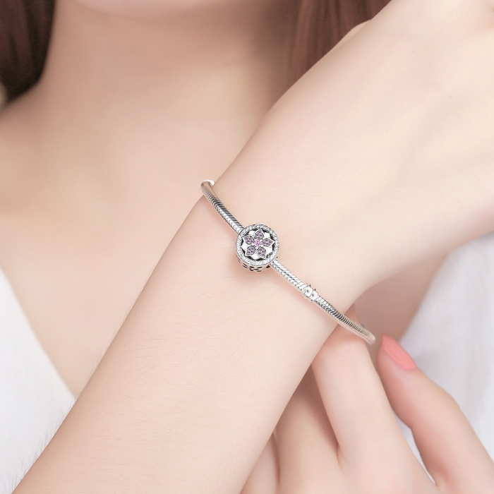 Charm argint 925 cu floare si zirconii albe si roz - Be Nature PST0081 [5]