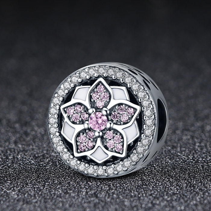 Charm argint 925 cu floare si zirconii albe si roz - Be Nature PST0081 [3]