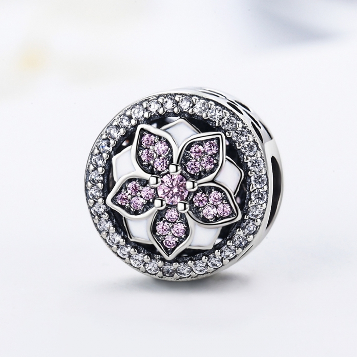 Charm argint 925 cu floare si zirconii albe si roz - Be Nature PST0081 [4]