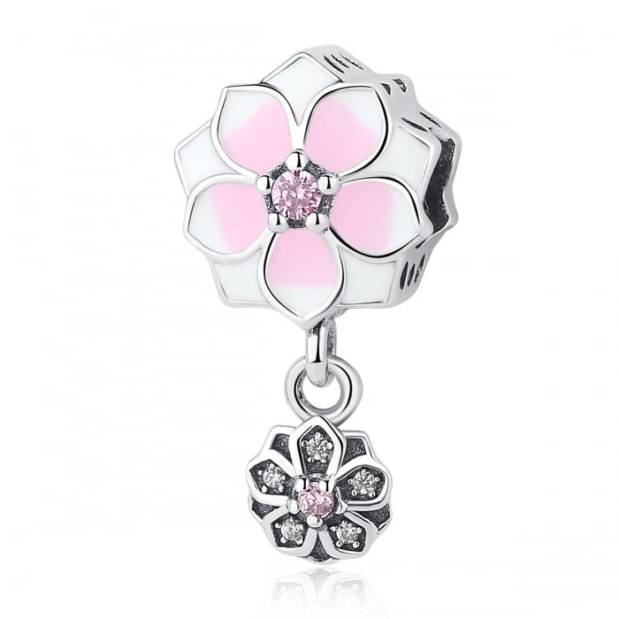 Charm argint 925 cu floricele roz si zirconii albe si roz - Be Nature PST0050 [1]
