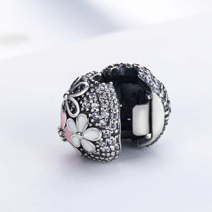 Charm argint 925 cu floricele si zirconii albe (se deschide) - Be Nature PST0079 [5]