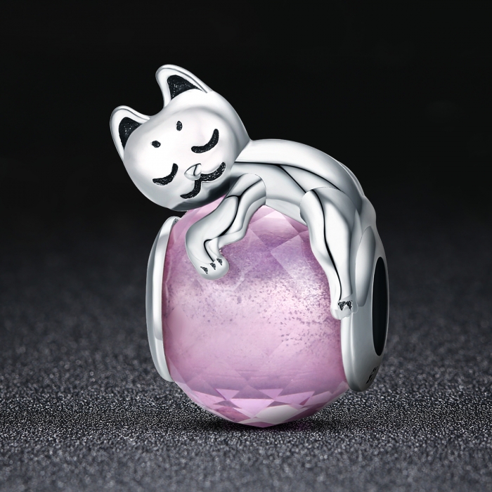 Charm argint 925 cu pisicuta si cristal roz - Be Nature PST0112 [2]