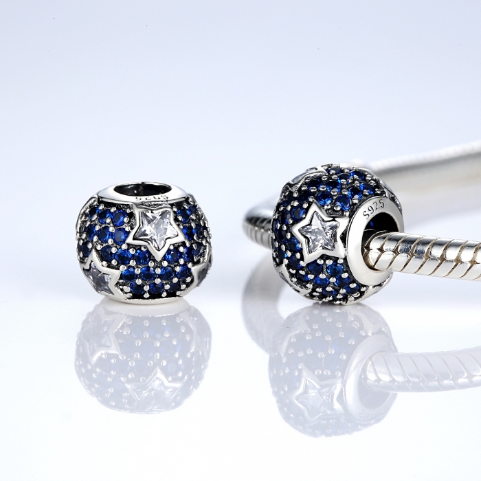 Charm argint 925 cu stelute albe si zirconii albastre - Be Nature PST0022 [2]