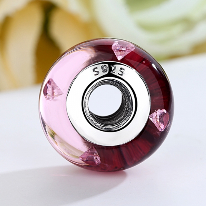 Charm argint 925 cu sticla roz cu inimioare - Be Elegant PST0073 [4]
