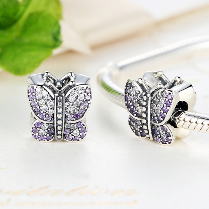 Charm argint 925 fluture cu zirconii albe si mov - Be Nature PST0013 [2]