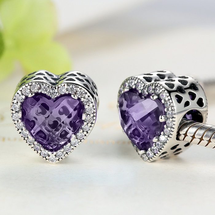 Charm argint 925 inimioara cu cristal mov si zirconii albe - Be in Love PST0046 [4]