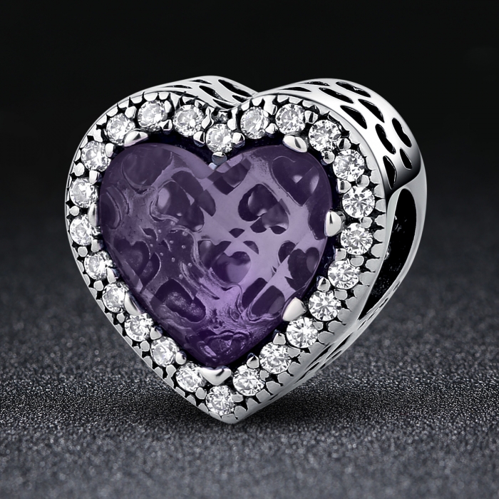 Charm argint 925 inimioara cu cristal mov si zirconii albe - Be in Love PST0046 [2]