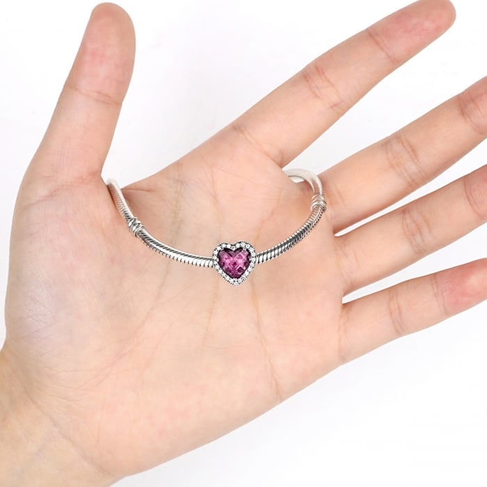Charm argint 925 inimioara cu cristal roz si zirconii albe - Be in Love PST0044 [5]