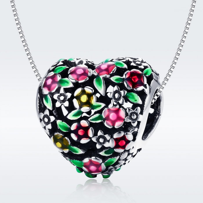 Charm argint 925 inimioara cu floricele colorate - Be in Love PST0128 [9]