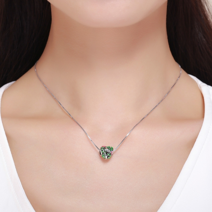 Charm argint 925 inimioara cu floricele si vrabiuta - Be in Love PST0129 [6]