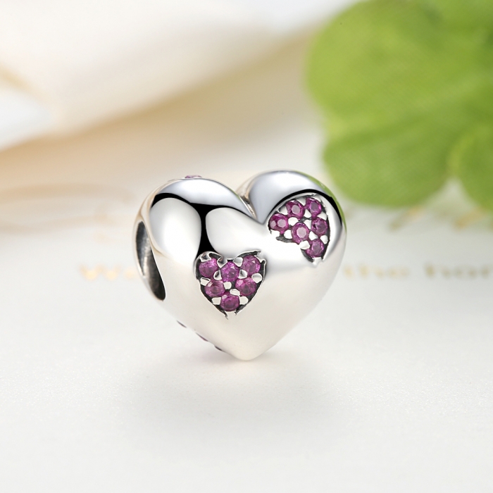 Charm argint 925 inimioara cu zirconii roz - Be in Love PST0054 [5]