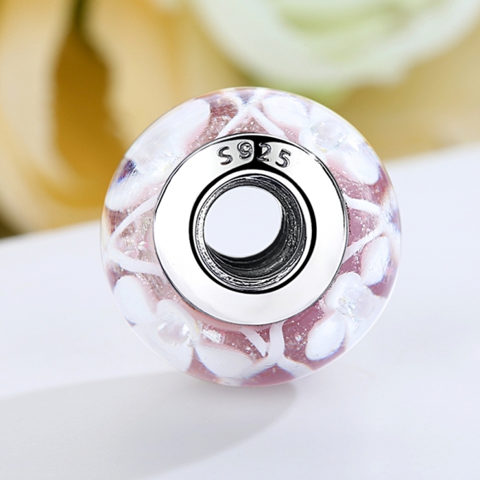 Charm argint 925 roz cu floricele albe - Be Nature PST0075 [4]