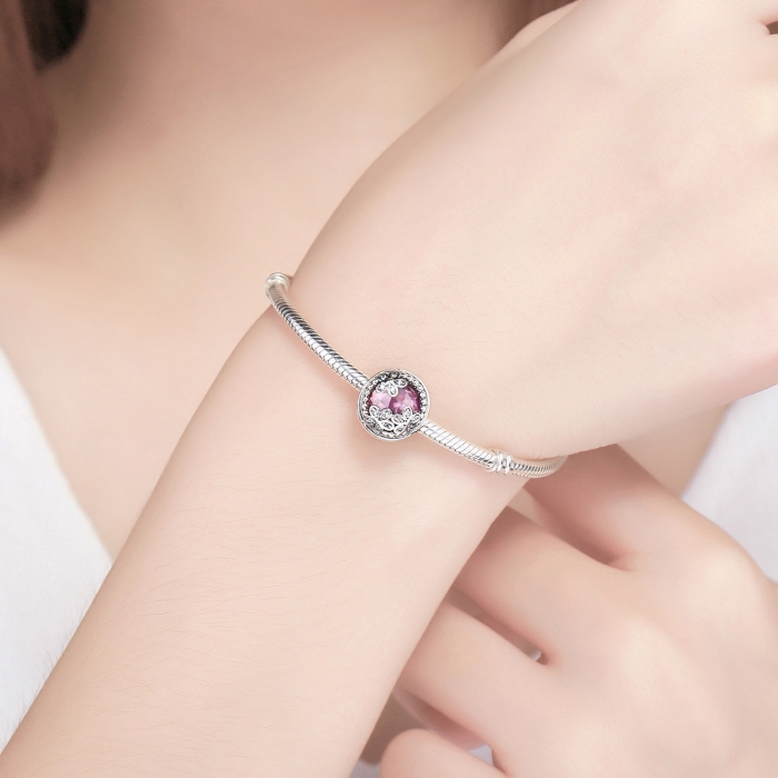 Charm argint 925 roz cu floricele si zirconii albe - Be Nature PST0085 [5]