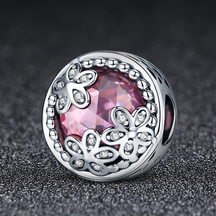 Charm argint 925 roz cu floricele si zirconii albe - Be Nature PST0085 [3]