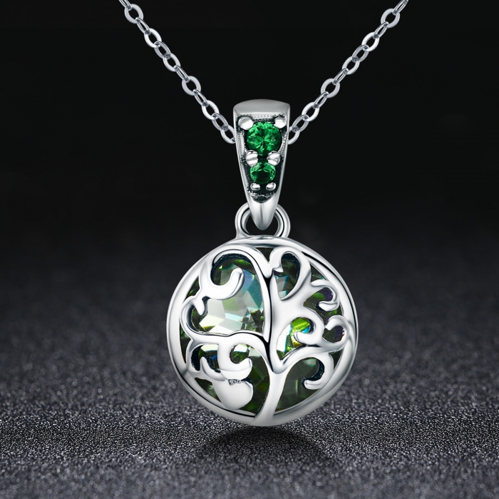 Colier argint 925 cu copacul vietii, cristal verde si zirconii verzi - Be Nature  CST0010 [2]
