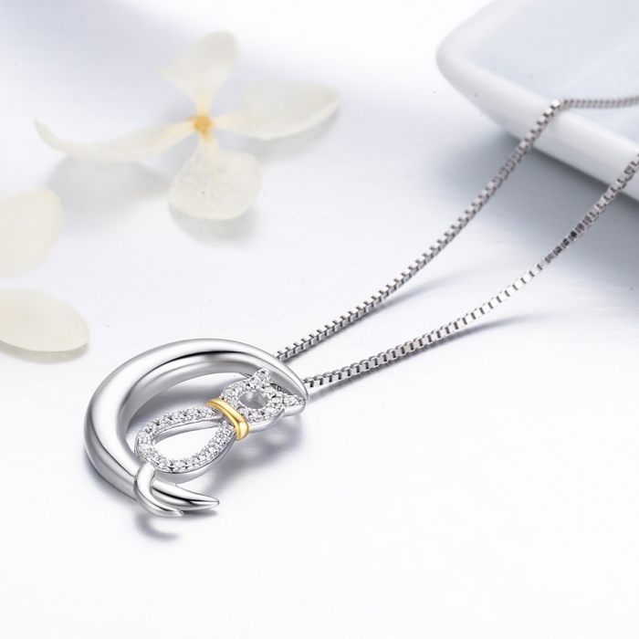 Colier argint 925 cu semiluna, pisicuta si zirconii - Be Nature CST0004 [3]