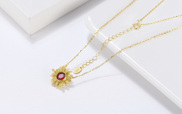 Colier argint 925 placat cu aur 14K cu granat natural [5]