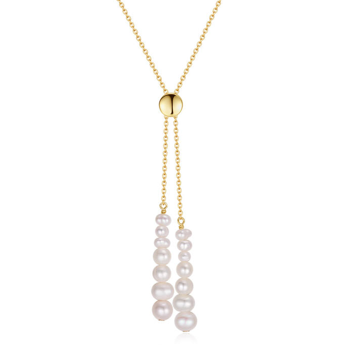 Set colier, cercei si inel argint 925 placat cu aur 14K cu perle naturale [2]