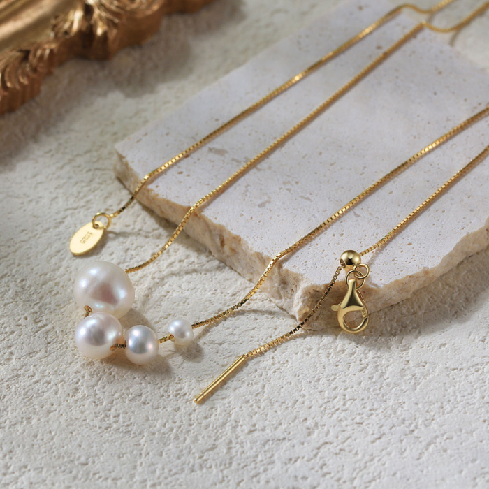 Set Colier si Cercei argint 925 placat cu aur 14K cu perle naturale [4]