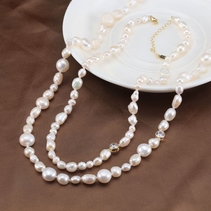 Colier argint 925 placat cu aur 14K cu perle naturale [8]