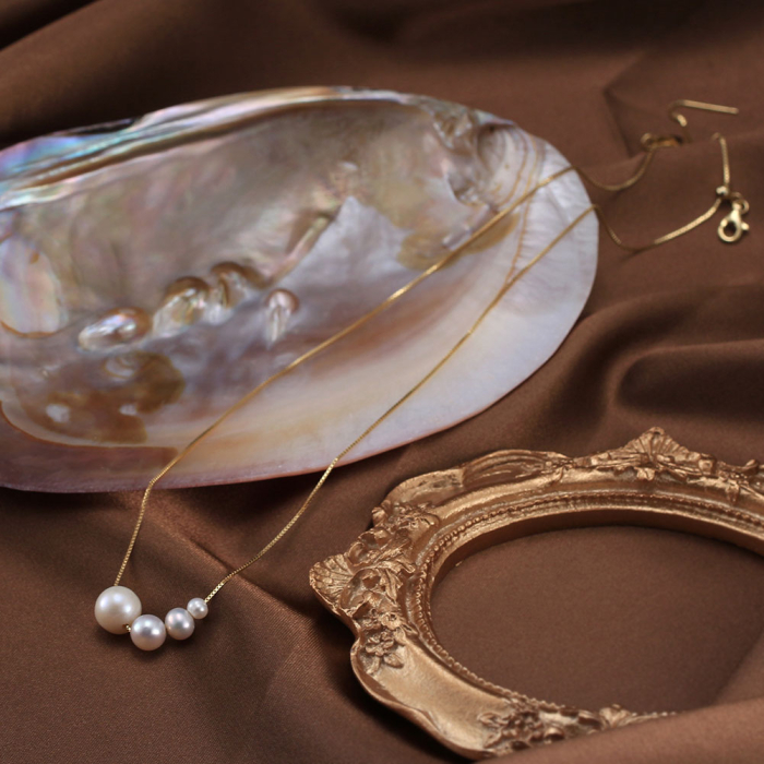 Set Colier si Cercei argint 925 placat cu aur 14K cu perle naturale [5]