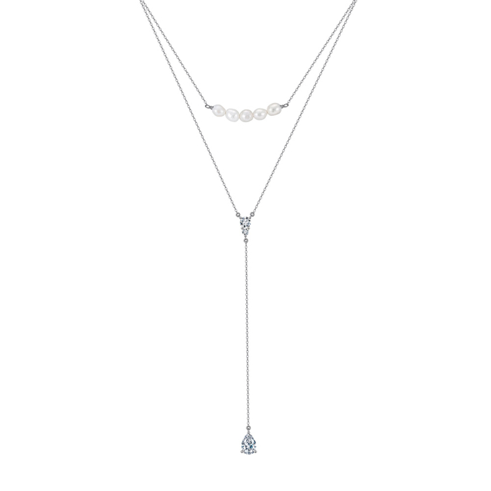Colier argint 925 placat cu rodiu cu perle naturale si zirconiu [1]