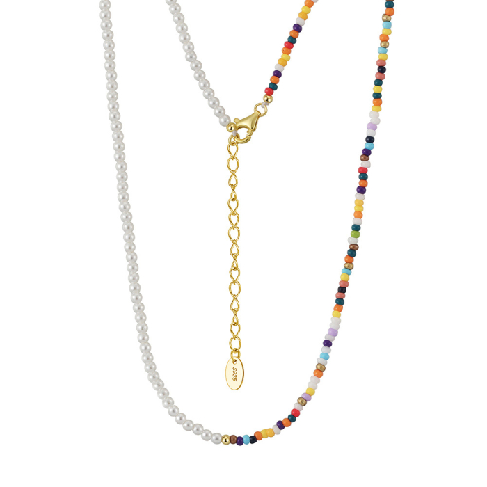 Colier argint 925 placat cu aur 14K cu perle si margele din sticla colorata [1]