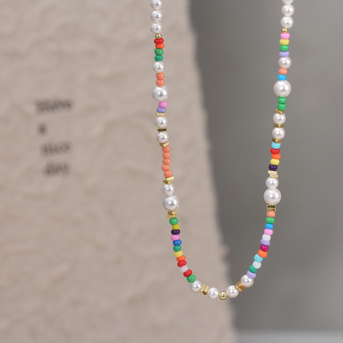 Colier argint 925 placat cu aur 14K cu perle si margele din sticla colorata [7]