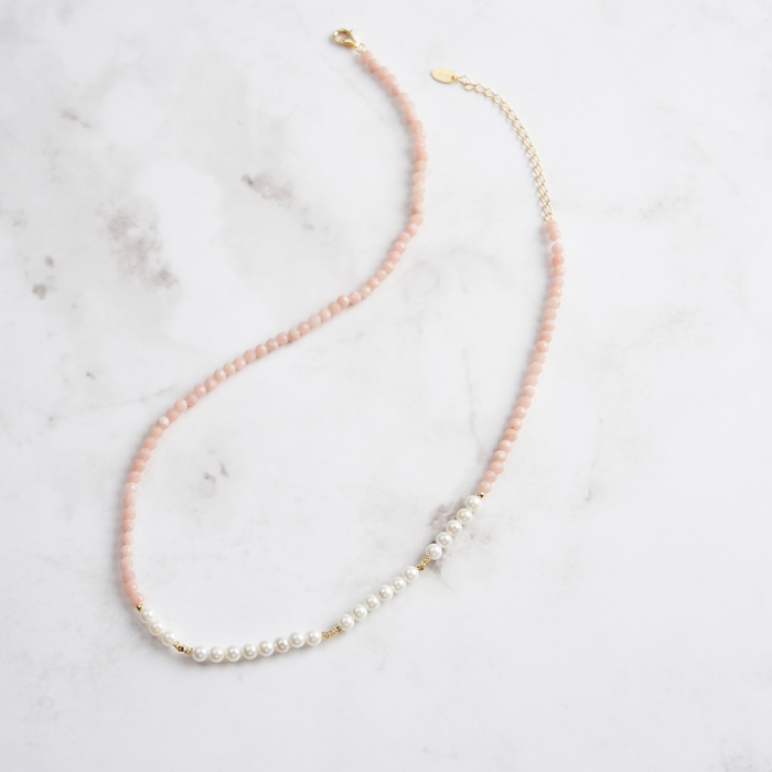 Colier argint 925 placat cu aur 14K cu perle si opal natural [5]