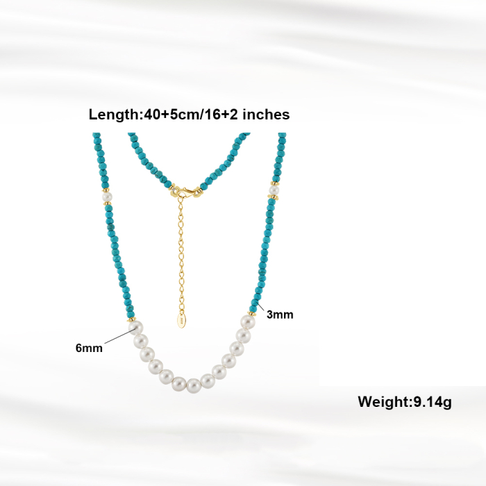 Colier argint 925 placat cu aur 14K cu perle si turcoaz natural [6]