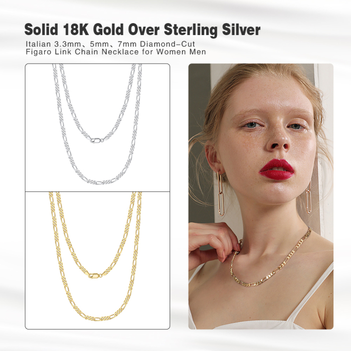 Colier argint 925 placat cu aur 18K, FIGARO, UNISEX,  55 cm, 3,3 mm [6]