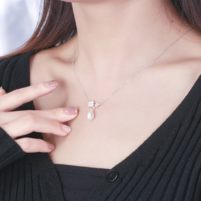 Colier argint 925 placat cu rodiu cu perle naturale si zirconiu [4]