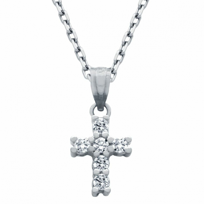 Colier argint cu cruciulita si zirconii, placat cu rodiu [2]
