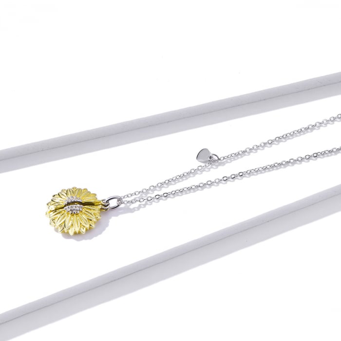 Colier argint cu floarea soarelui, inimioare si mesaj pozitiv [3]