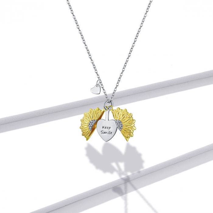 Colier argint cu floarea soarelui, inimioare si mesaj pozitiv [7]