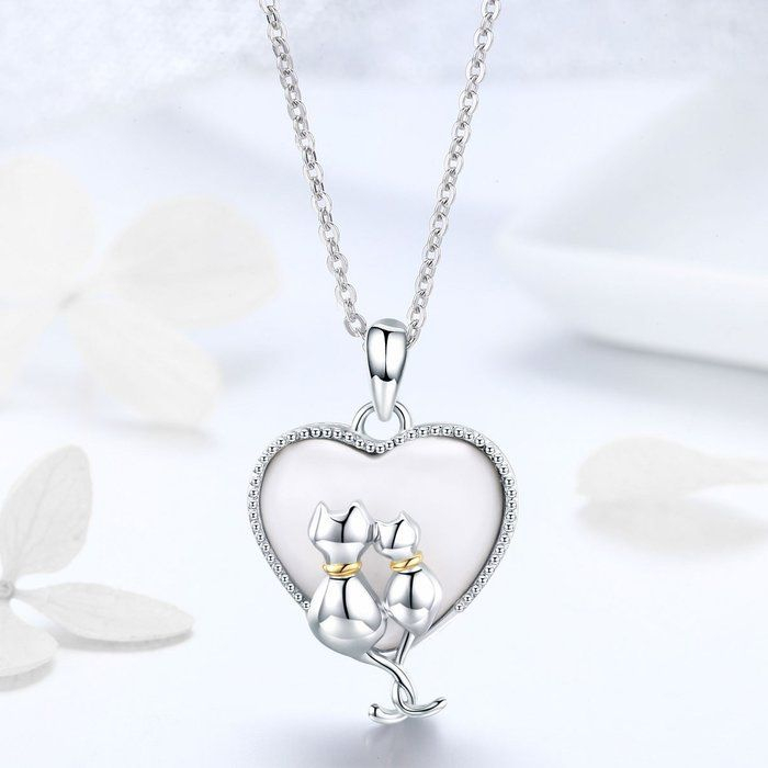 Colier argint cu  inimioara si pisicute indragostite [3]