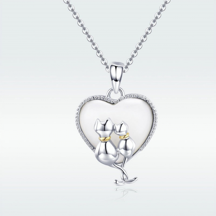 Colier argint cu  inimioara si pisicute indragostite [5]