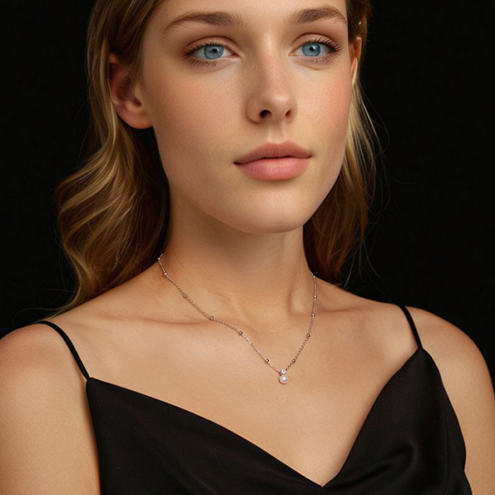 Colier argint cu perle naturale si moissanite [4]